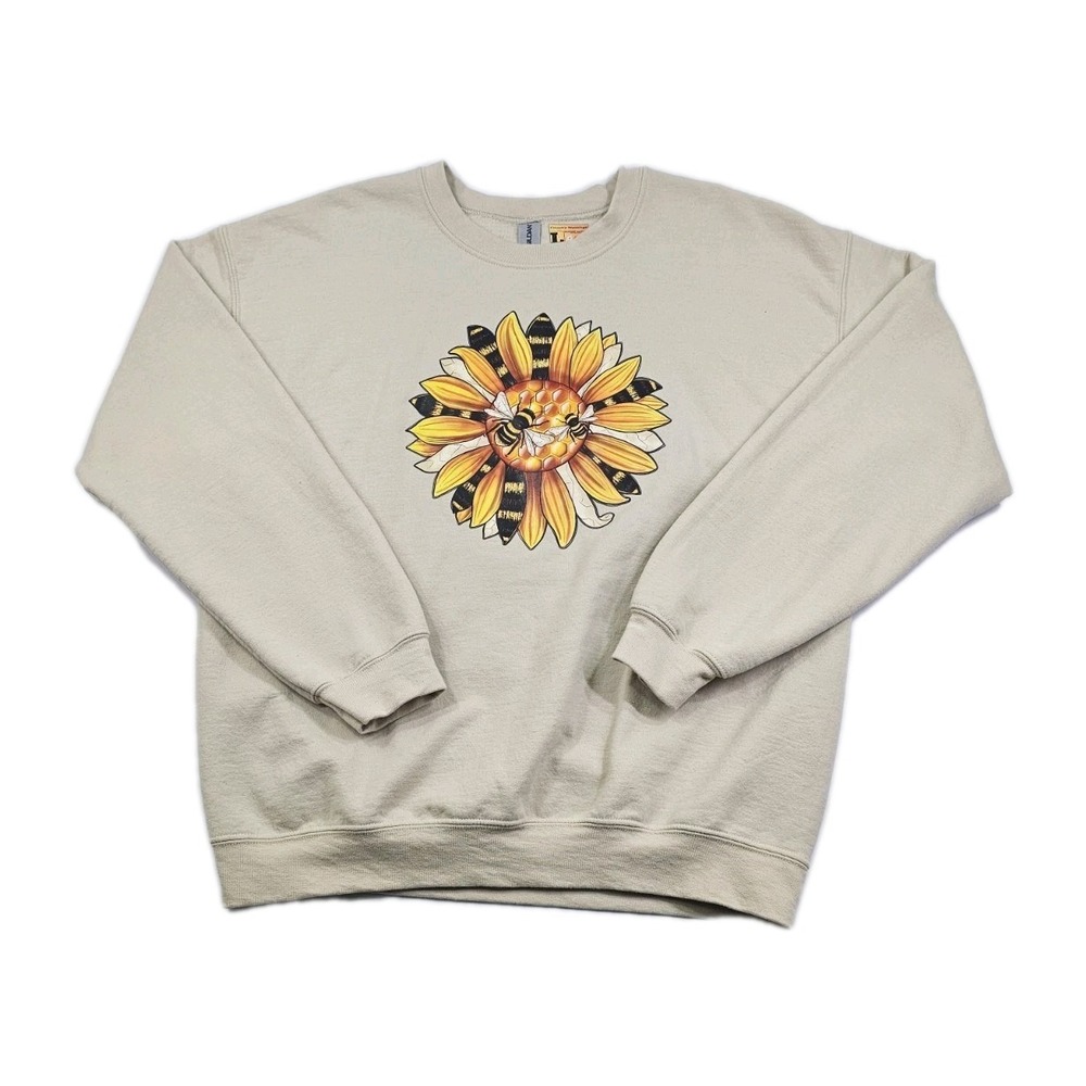 Sunflower Bees Honeycomb Unisex L Heavy Blend Tan Gold Sweatshirt Pullover Shirt